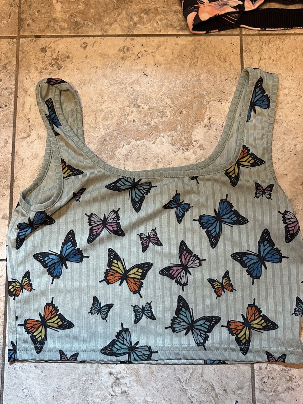 Mint Butterfly Print Crop Tank Top